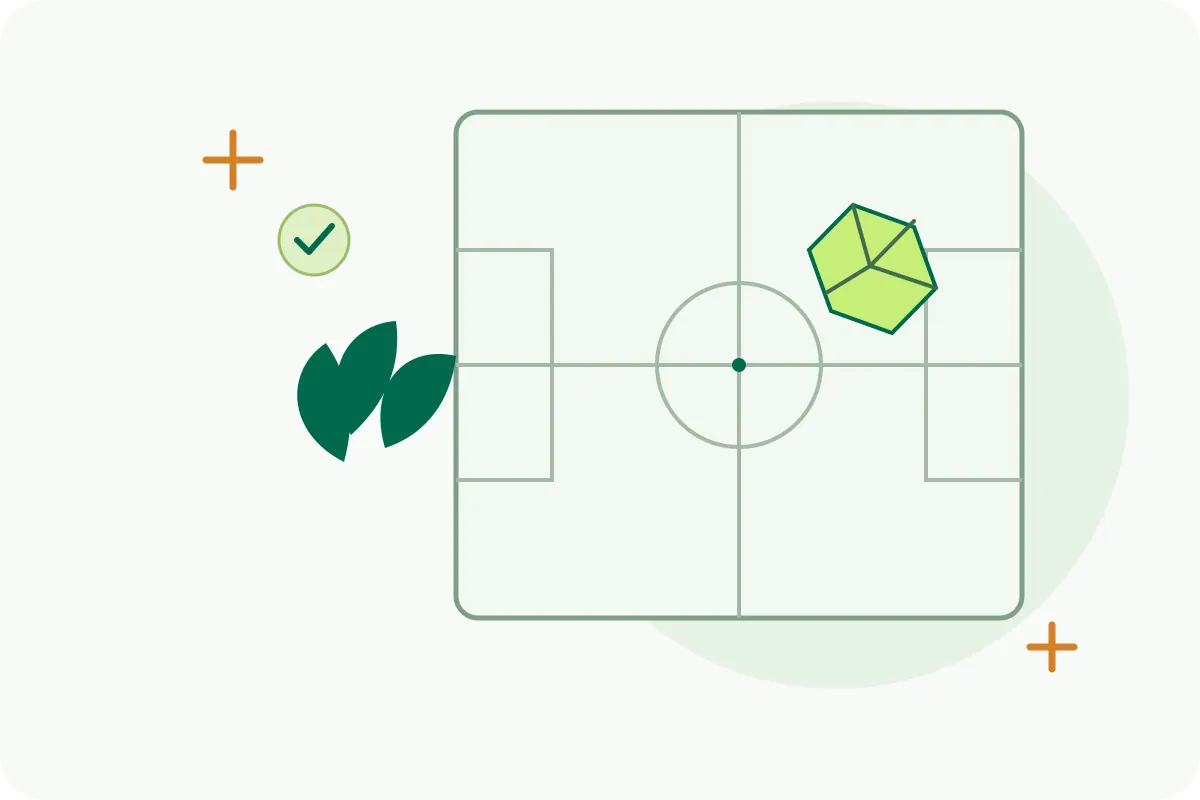 Illustrated Irish sports pitch with ball and shamrock