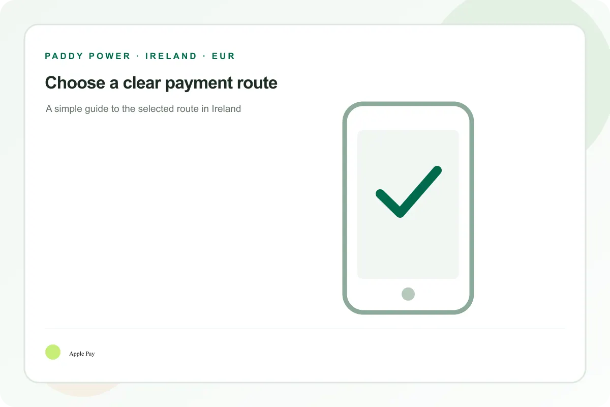 Apple Pay route illustration in a white and green Irish cashier
