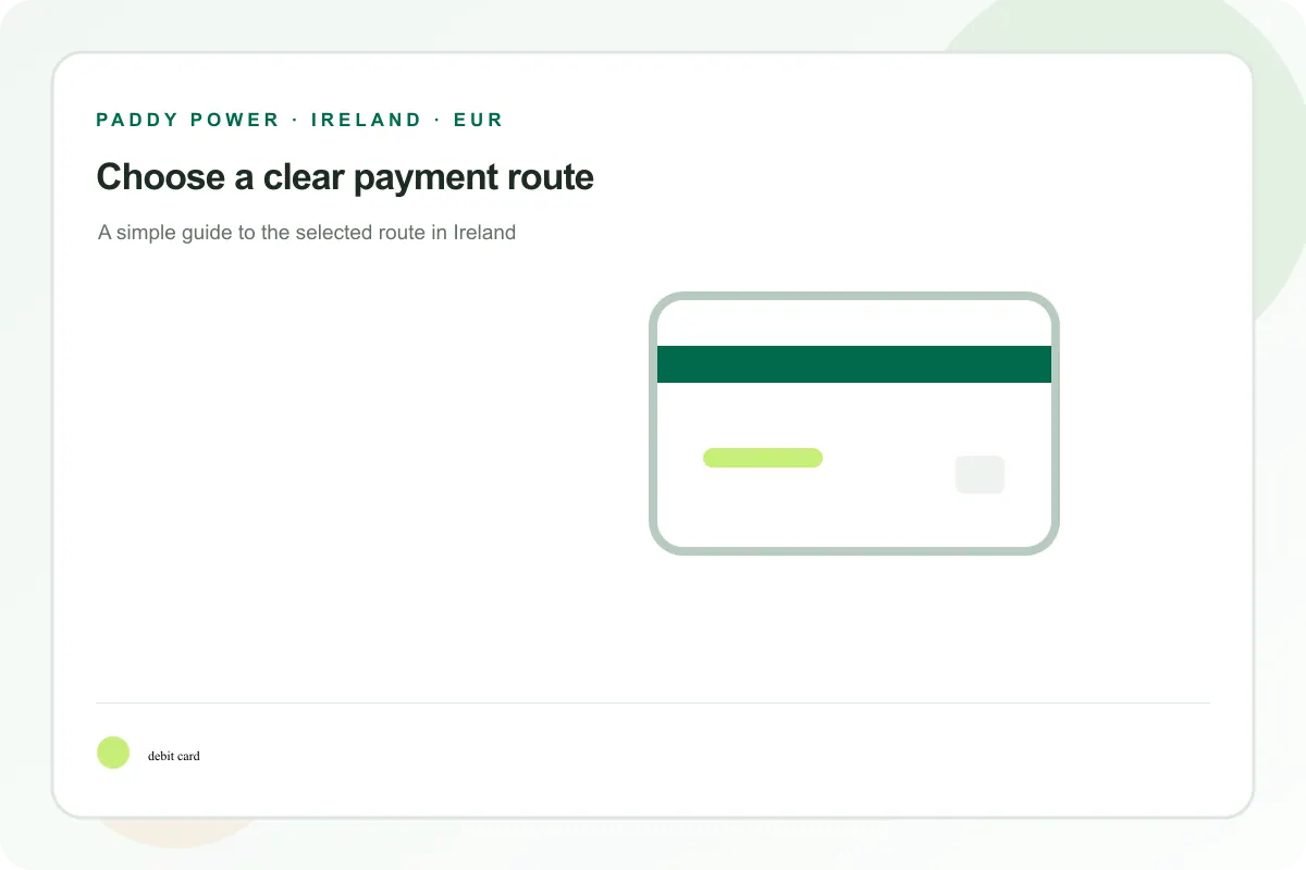 debit card route illustration in a white and green Irish cashier