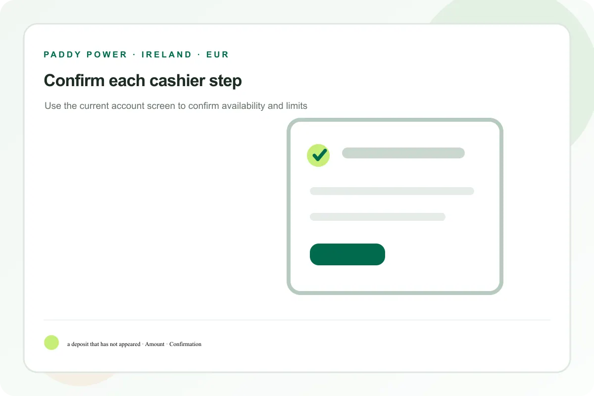 Cashier steps for a deposit that has not appeared deposits