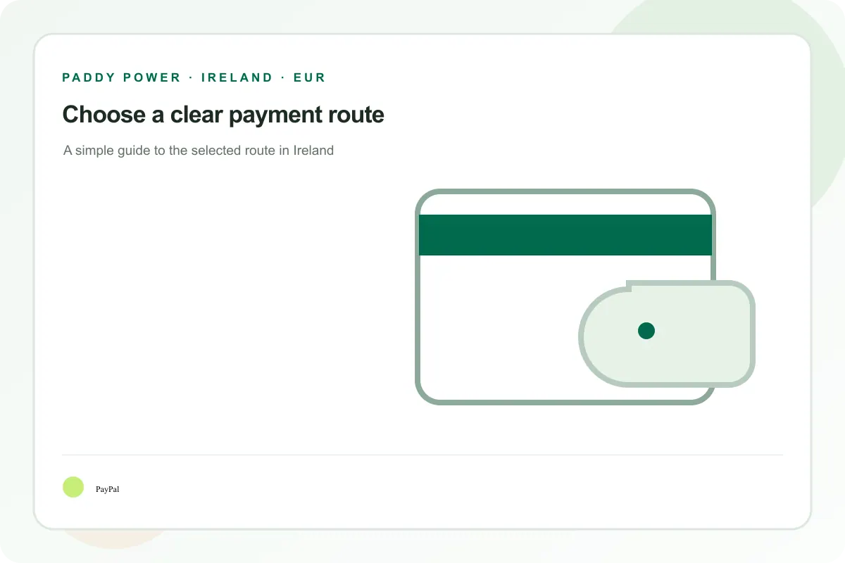 PayPal route illustration in a white and green Irish cashier