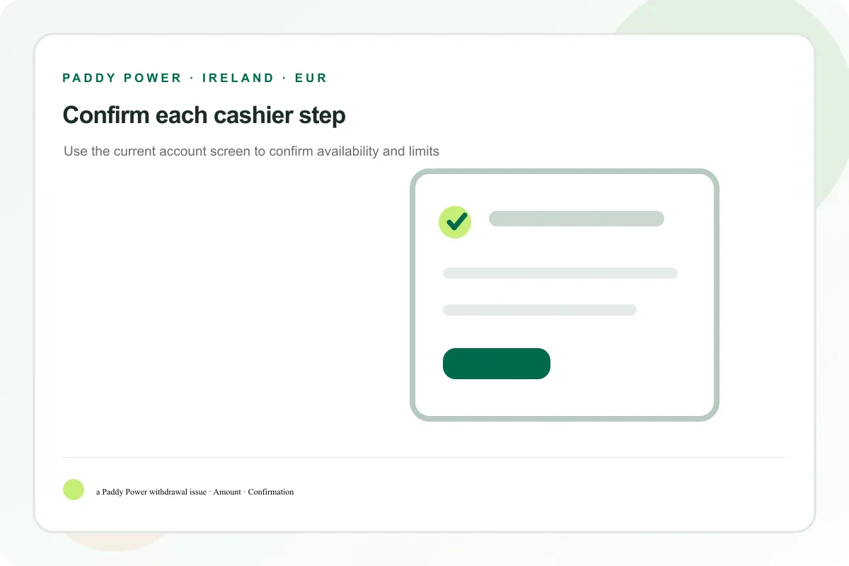 Cashier steps for a Paddy Power withdrawal issue deposits