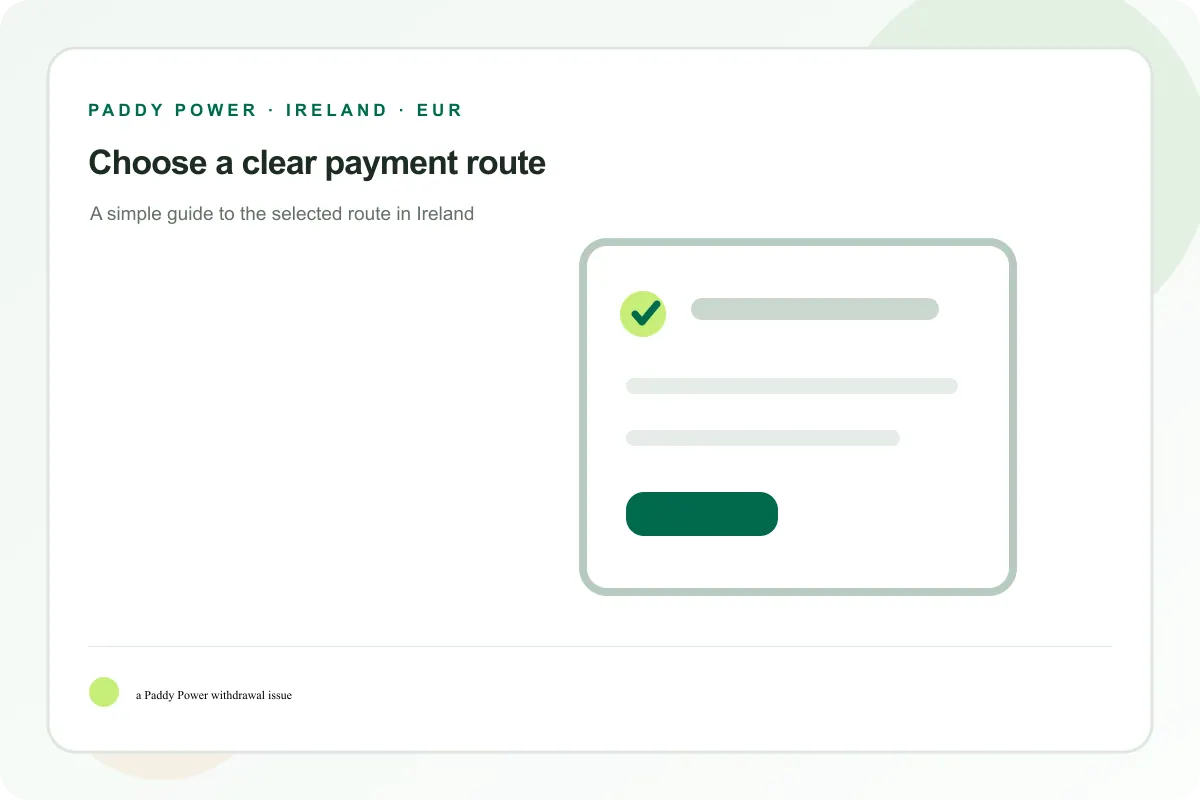 a Paddy Power withdrawal issue route illustration in a white and green Irish cashier