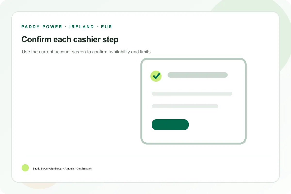 Cashier steps for Paddy Power withdrawal deposits