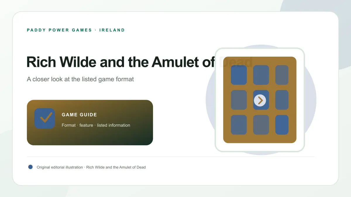 Original Rich Wilde and the Amulet of Dead guide artwork with an original pendant silhouette inside a blue-gold geometric frame with expanding tiles