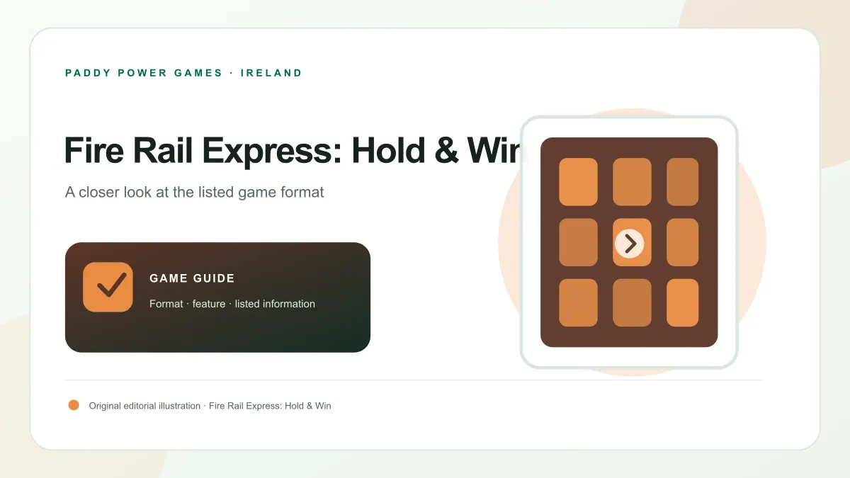 Original Fire Rail Express: Hold & Win guide artwork with abstract rail lines, a glowing locomotive silhouette and warm ember-like circles